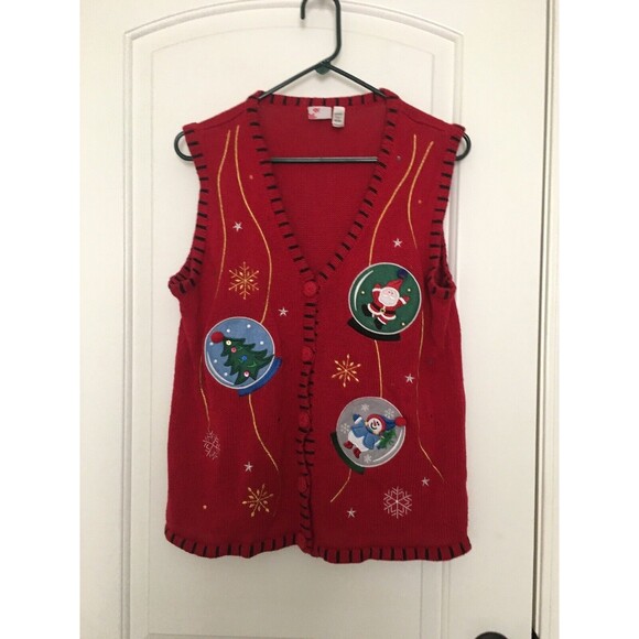 Holiday Editions Women's Button Front Ugly Christmas Sweater Vest Size Medium - Picture 1 of 8